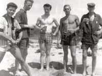 Larry (far left) and his fellow "yachting associates" re-stocked and enjoying a beach on the Cape in 1959. Photo courtesy Larry Wardwell