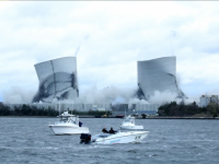 Implosion of the Brayton Point power plant towers, April 27, 2019
