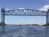 The antique steel railroad bridge (above), and a pretty little harbor in the lee of Wickets Island (below).