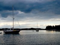 What could be more annoying than waking to unforecasted storm clouds scudding low at Pickering Island in Penobscot Bay? Photo by David Buckman