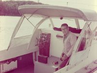 Dad aboard Snow Goose. Boats often have personalities, and this one's was a bit on the destructive end of the scale.  Photo courtesy Randy Randall