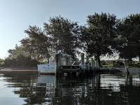 A commercial fishing boat on a pier at Ram Island, just outside the mouth of the Mystic River.Photo by Sue Cornell