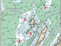 NOAA chartÒXsÓ mark some of the many ledges in the vicinity of Whaleboat Island and Little Whaleboat Island.