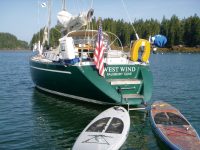 Photo by Ben EmoryThe authorÕs Finngulf 391, and attendant paddle boards. Last summer these vessels served a very special purpose.