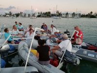 Photo courtesy Mike CamarataDinghy drift social hour, in which pvc pipe has been creatively used to deliver both cocktails and hors d'oeuvres. New friends are easy to make in the liveaboard life.