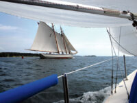 Photo by David BuckmanSailing in company with the likes of the schooner American Eagle always adds drama to a Downeast cruise.