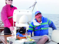 The author and his wife Marty aboard Rocinante, their Little Harbor 46.Photo courtesy Ron Weiss