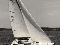 Photo courtesy Dudley DudleyAuthor Tom Dudley’s Electra 22 Right On heeled over in a brisk breeze. The boat was used in his first race off Portsmouth, N.H. in a thick fog.
