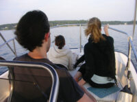The author’s family aboard their Boston Whaler, during a cruise in calmer weather.