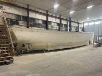The hull of Adironack IV under construction. Photo courtesy Shanan Wolfe