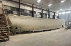 The hull of Adironack IV under construction. Photo courtesy Shanan Wolfe