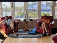 Photo courtesy Evan DeluciaCraig (far right) and his friend, Evan, relax at the Biddeford Pool Yacht Club.
